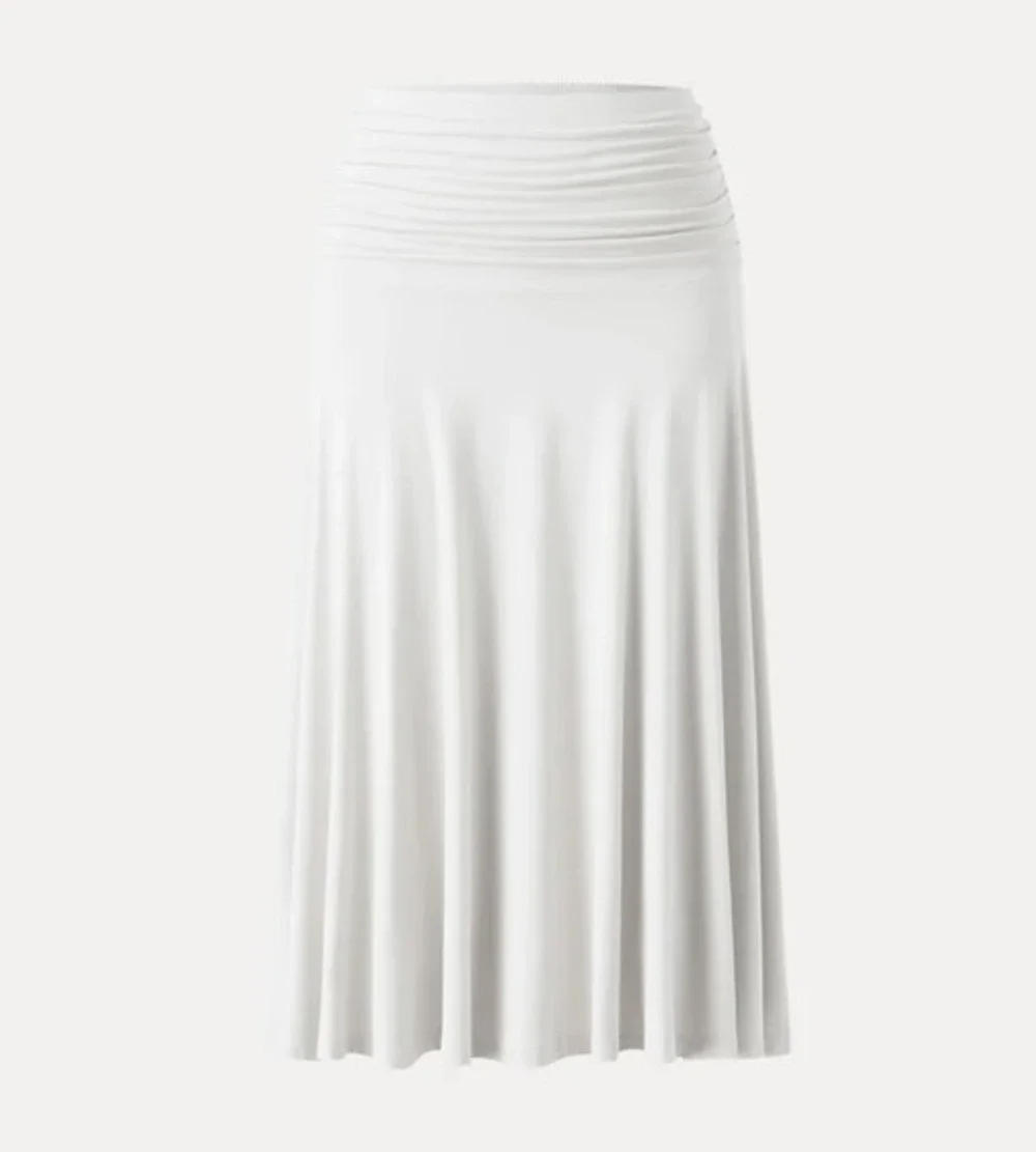 OGL Skirt Size M NEW Flowy Side Ruched A-line Midi Skirt Eco-SkinKiss White